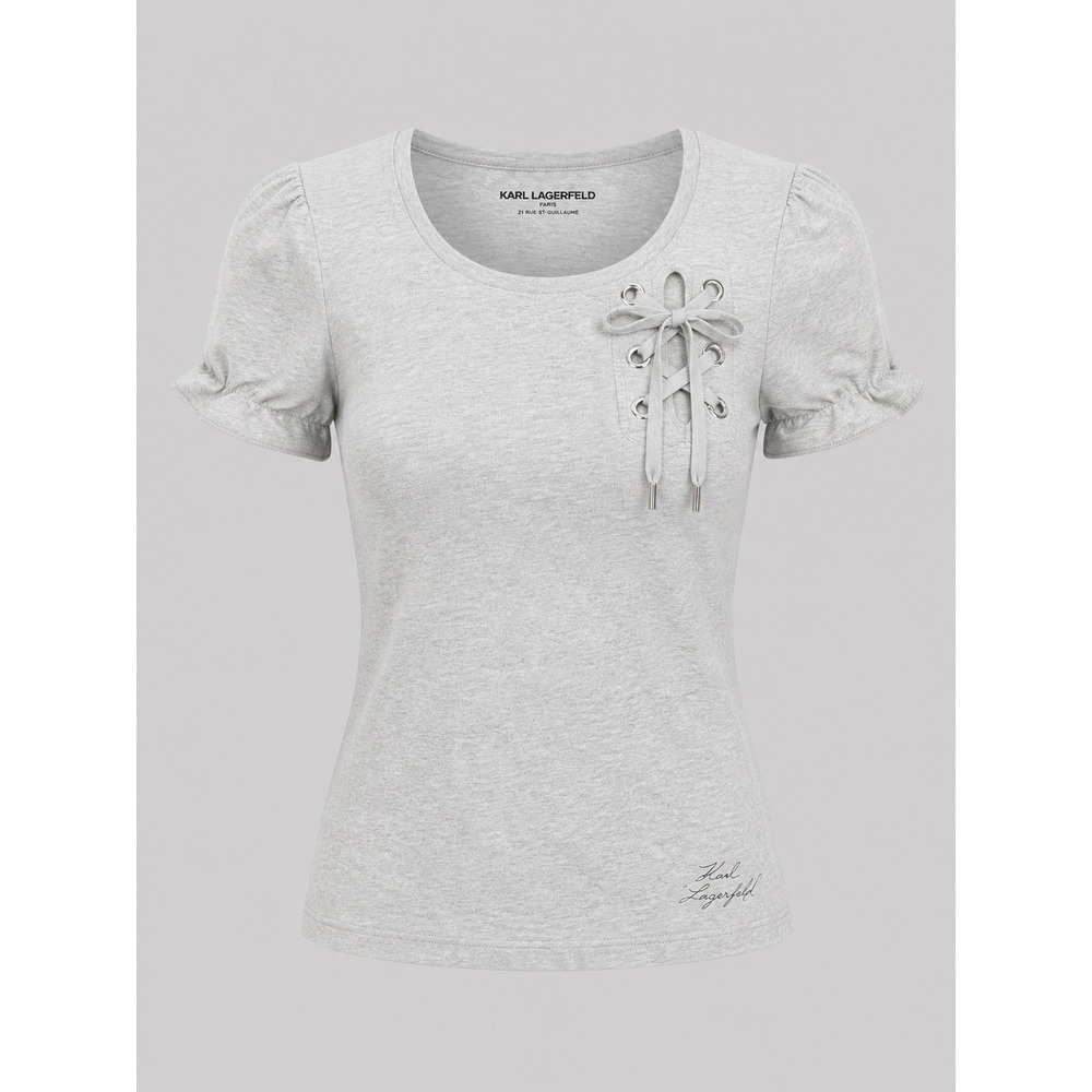 Karl Lagerfeld Paris Womens Heather Gray‎ Lace Up Ruffle Sleeve Top L9MHS017 S